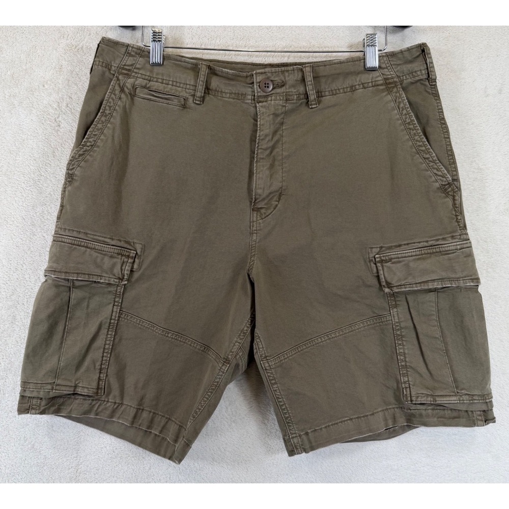American Eagle Mens Flex Cargo Shorts Olive Green Size 34 Multi Pocket 9" Inseam